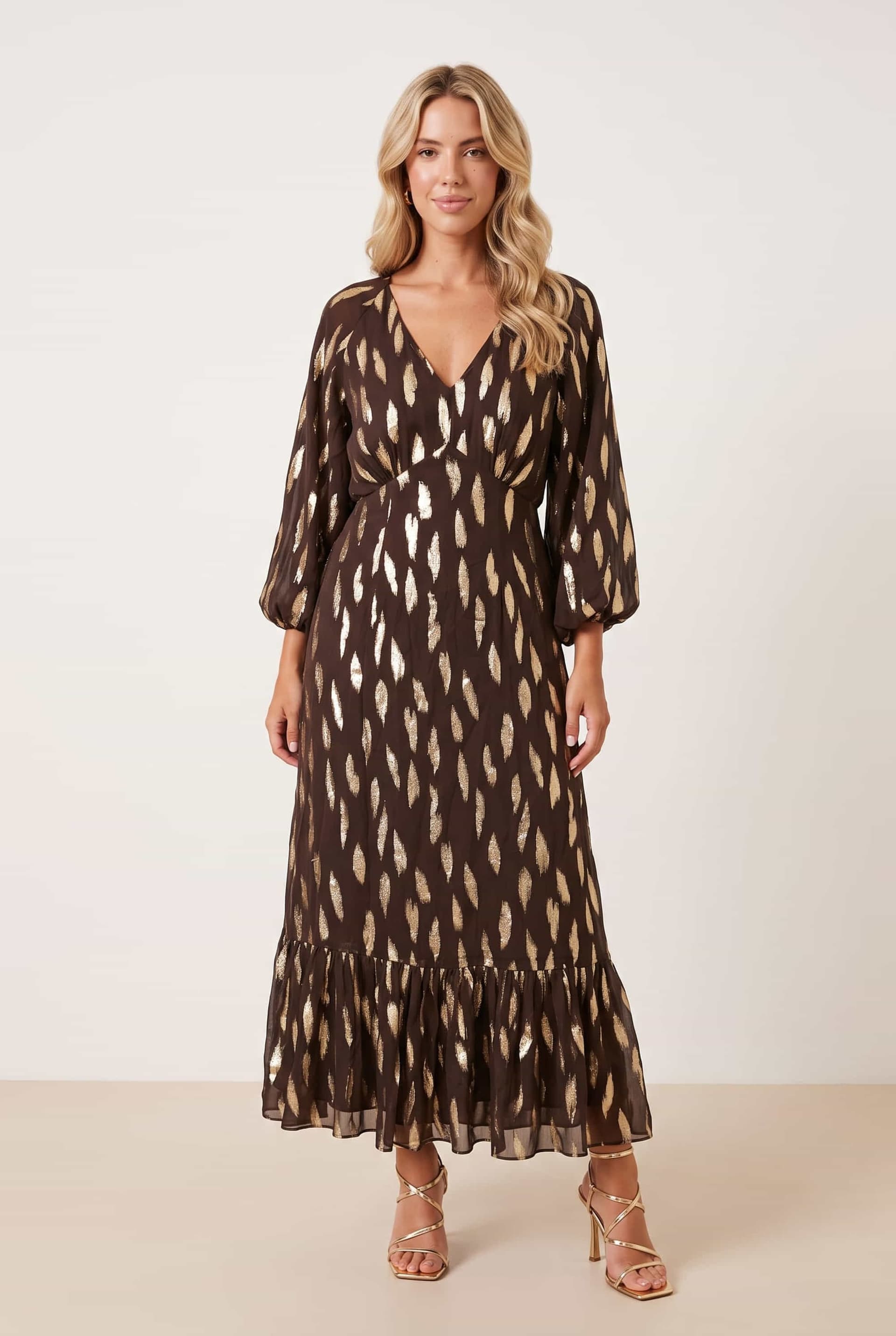 Style Cheat Style Cheat Women's Gold Foil Midi Dress brown