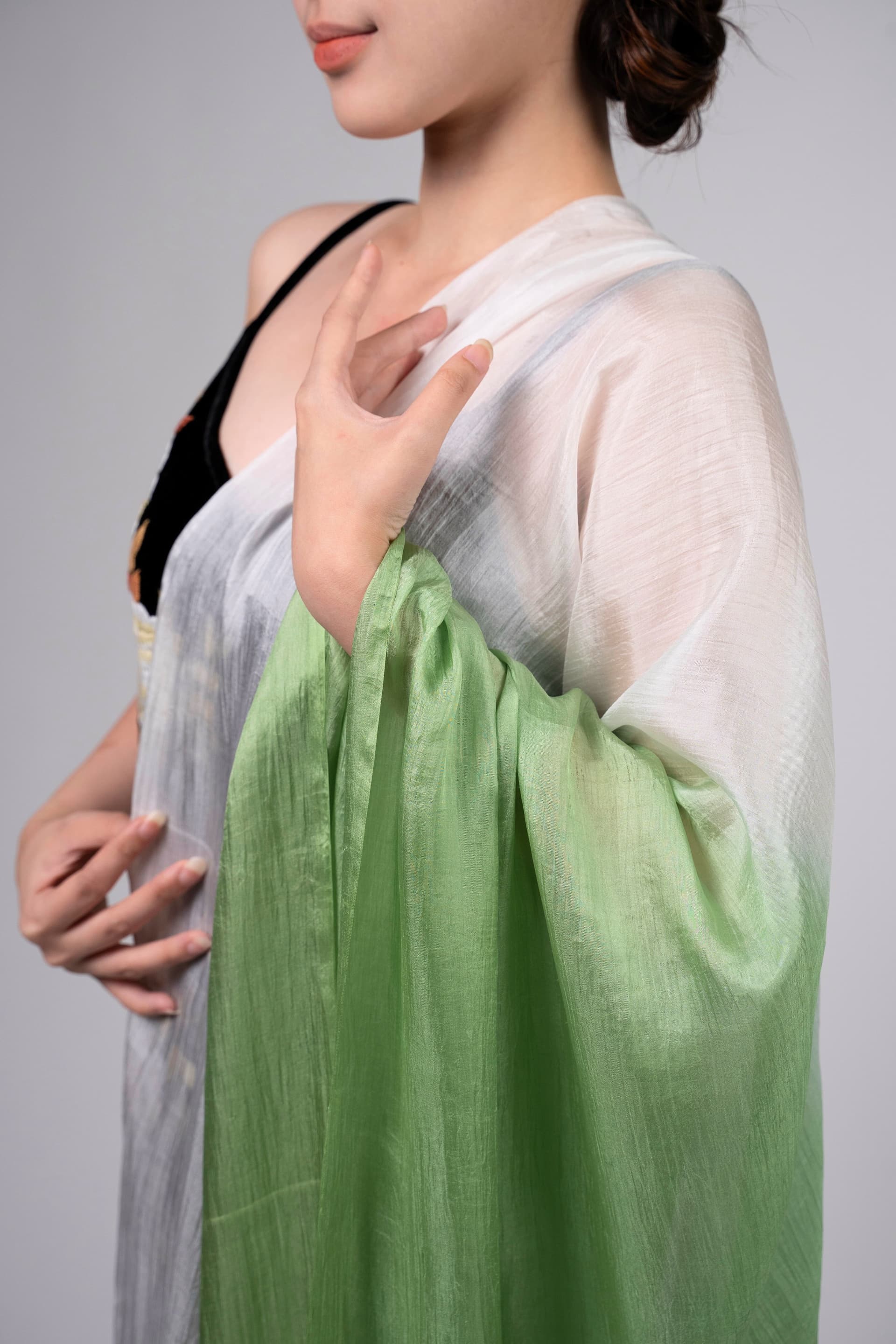 Silk and Bears Silk and Bears Sage Green to Pearl White Ombre Silk Scarf