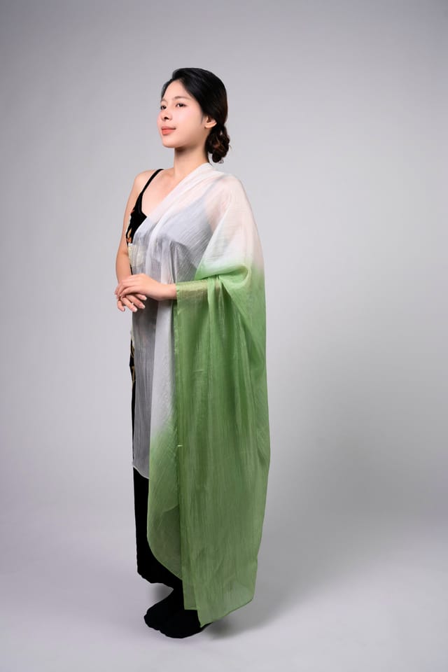 Silk and Bears Silk and Bears Women's Hand-Dyed Mulberry Silk Scarf - Sage Green to Pearl White Ombre in Pale Green - 2