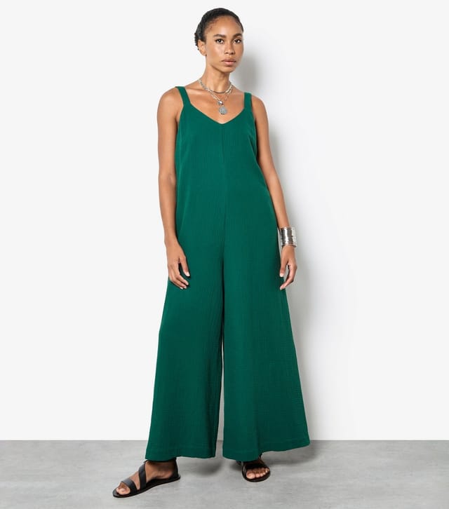Apricot Women's Green Cotton Wide Leg Woven Jumpsuit Apricot New Look - 2