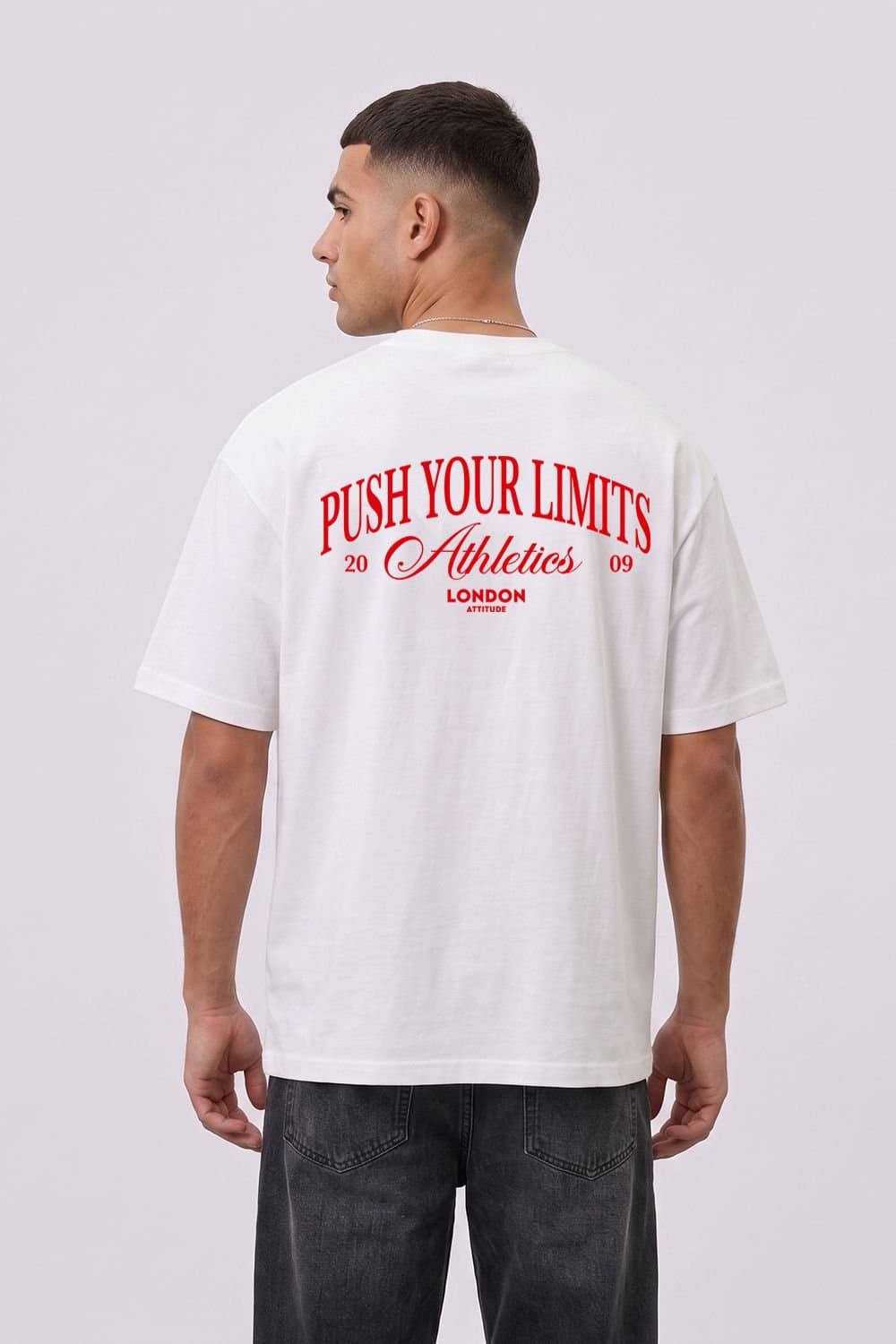 LONDON ATTITUDE LONDON ATTITUDE Men's Push Your Limits Oversized Heavyweight T-Shirt in White