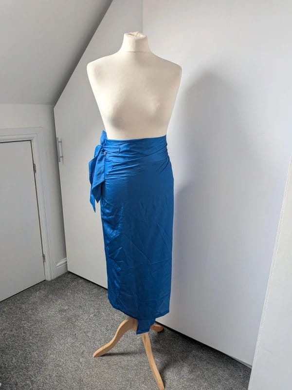 Never Fully Dressed Never Fully Dressed Blue Satin Wrap Maxi Skirt – New With Flaws (Size [Insert Size S/M - 1