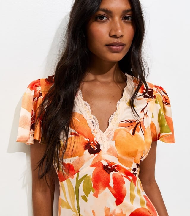 New Look Women's Orange Floral Watercolour Short Sleeve Midi Dress New Look - 2