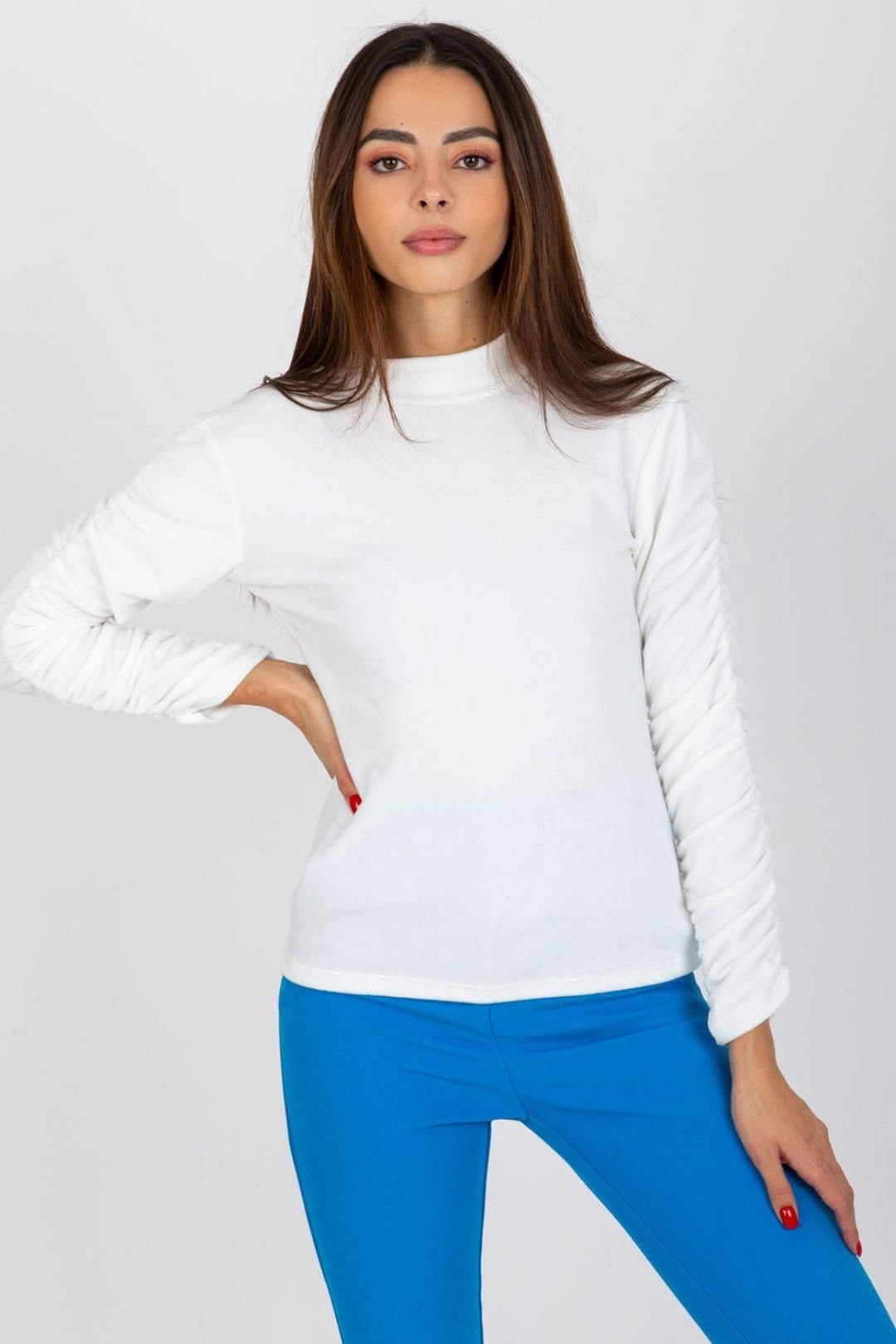 Love Lace Love Lace Women's Velour Long Sleeve Blouse Stand Collar Crease in White