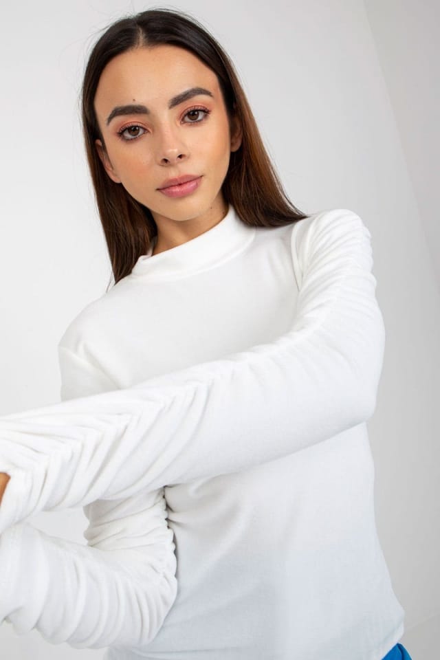 Love Lace Love Lace Women's Velour Long Sleeve Blouse Stand Collar Crease in White - 2
