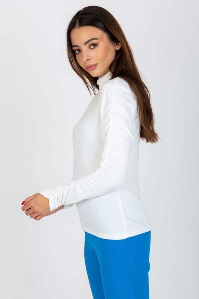 Love Lace Love Lace Women's Velour Long Sleeve Blouse Stand Collar Crease in White - 3