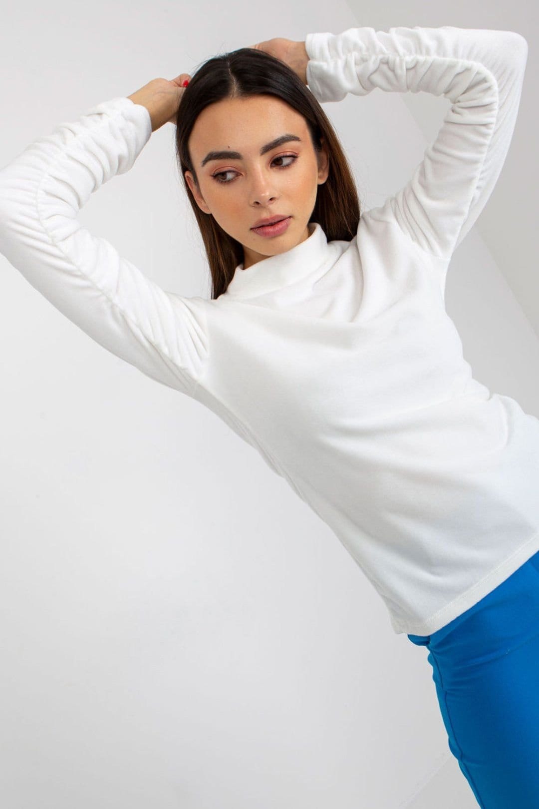 Love Lace Love Lace Women's Velour Long Sleeve Blouse Stand Collar Crease in White - 4
