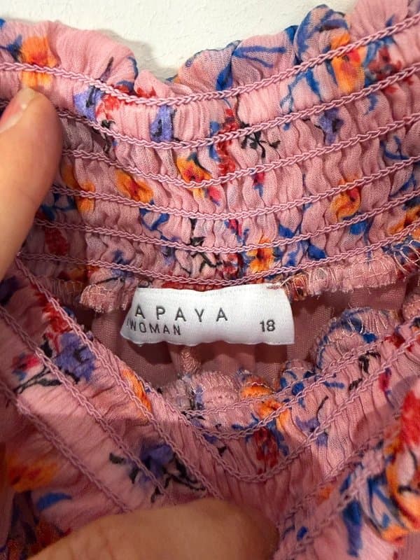 Papaya Papaya Floral Midi Dress UK 18 Pink Boho Tiered Smock Stretch Waist Summer Holiday