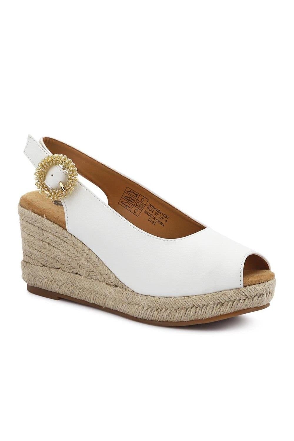 Pavers Pavers White Wedge Espadrilles with Buckle
