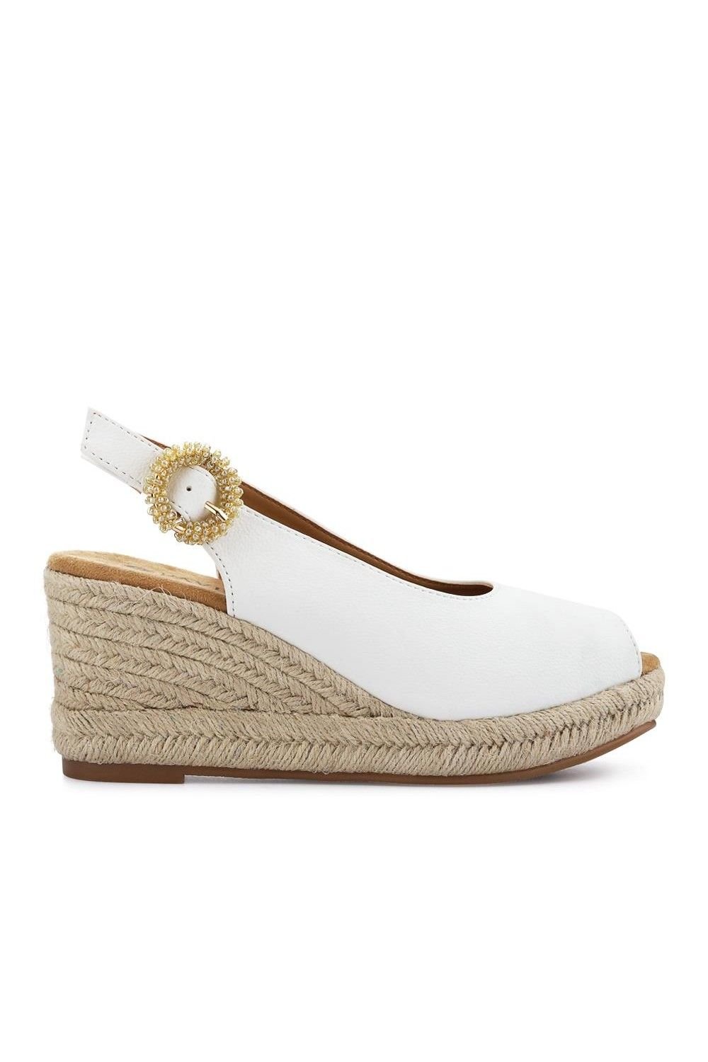 Pavers Pavers Women's Buckle Fastening Wedge Espadrilles in White - 2