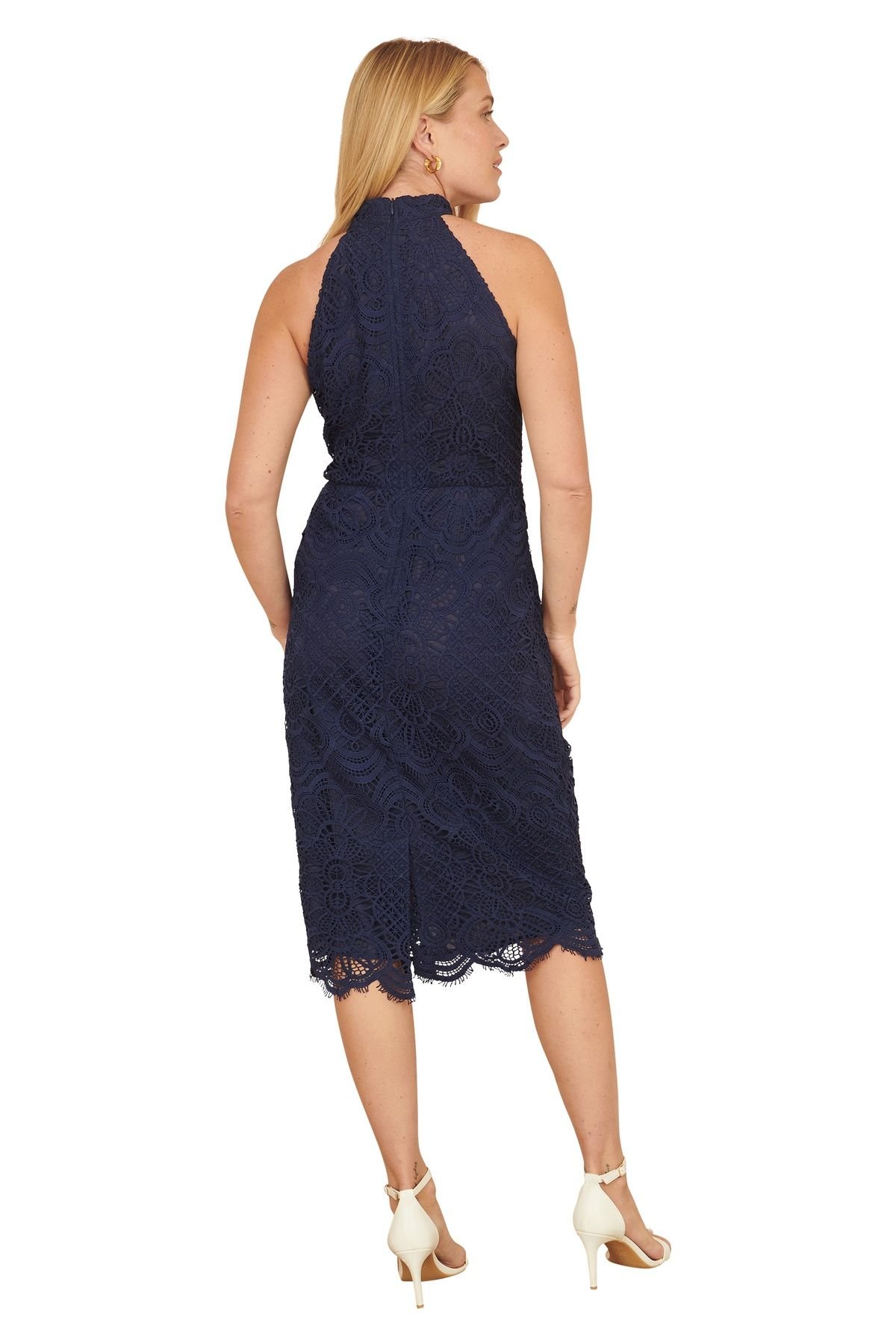 Yumi Yumi Women's Navy Lace Halter Neck Dress - 4