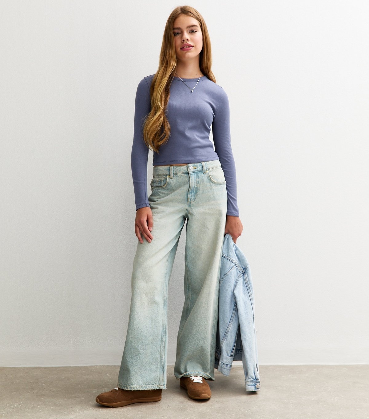 New Look Girls' Blue Ribbed Baby Tee Long Sleeve Top New Look - 3