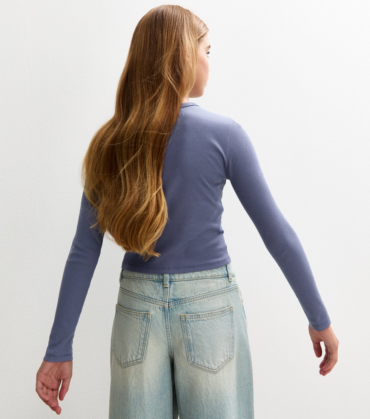 New Look Girls' Blue Ribbed Baby Tee Long Sleeve Top New Look - 4