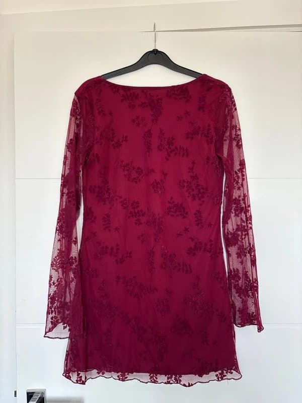 ASOS Design Burgundy red ASOS dress, lace, long sleeved, size medium