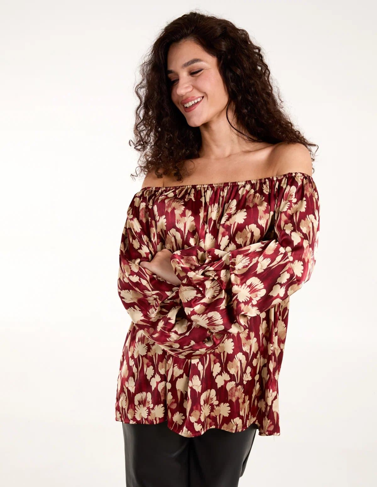 Blue Vanilla Floral Ruched Sleeve Bardot