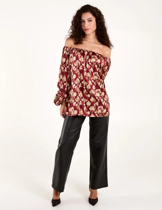 Blue Vanilla Floral Ruched Sleeve Bardot - 3