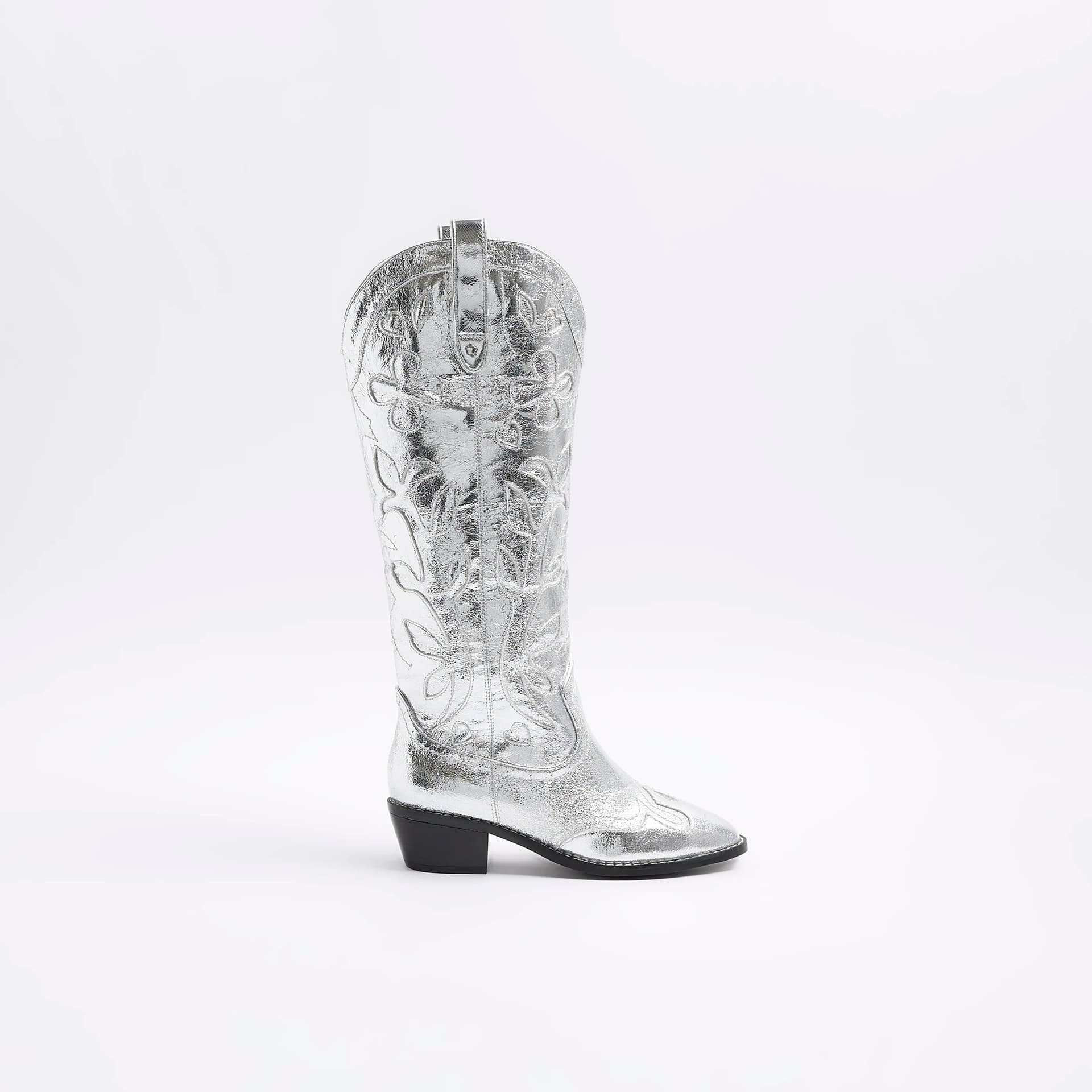 River Island River Island Womens Silver Western Knee High Boots