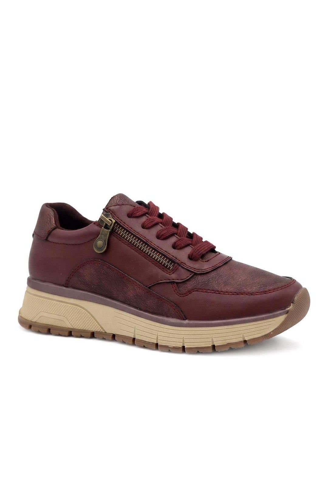 Pavers Pavers Women's Cushioned Zip & Lace Trainers in Burgundy