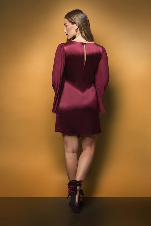 Coast Coast Women's Satin Pleated Flare Sleeve Wrap Mini Dress in Red - 3