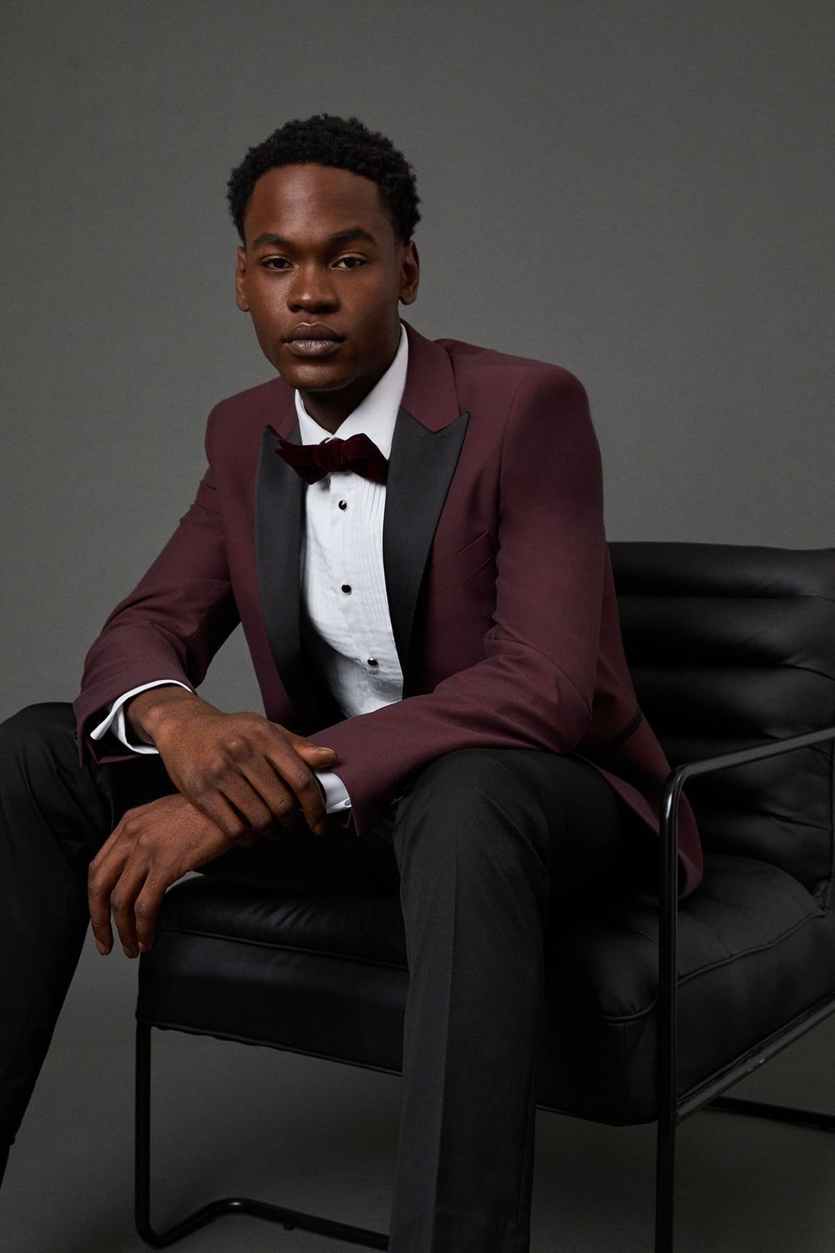 Burton Men's Burgundy Peak Collar Tailored Fit Tuxedo Jacket