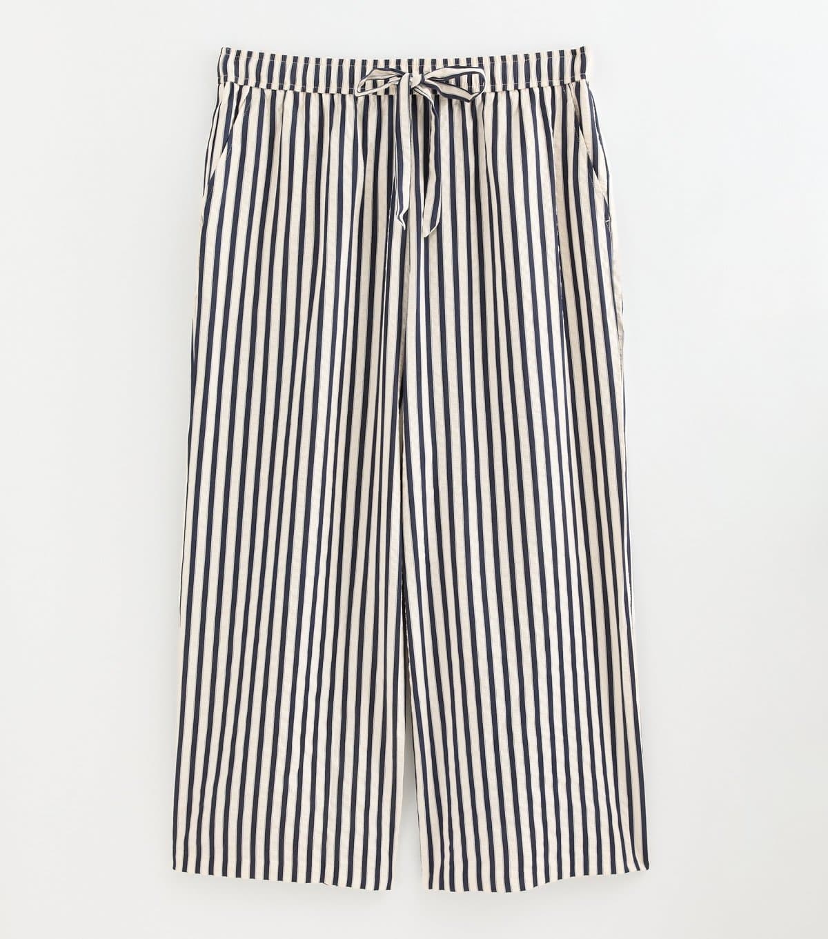 New Look Women's Plus Size Navy Stripe Print Wide Leg Trousers Curves New Look