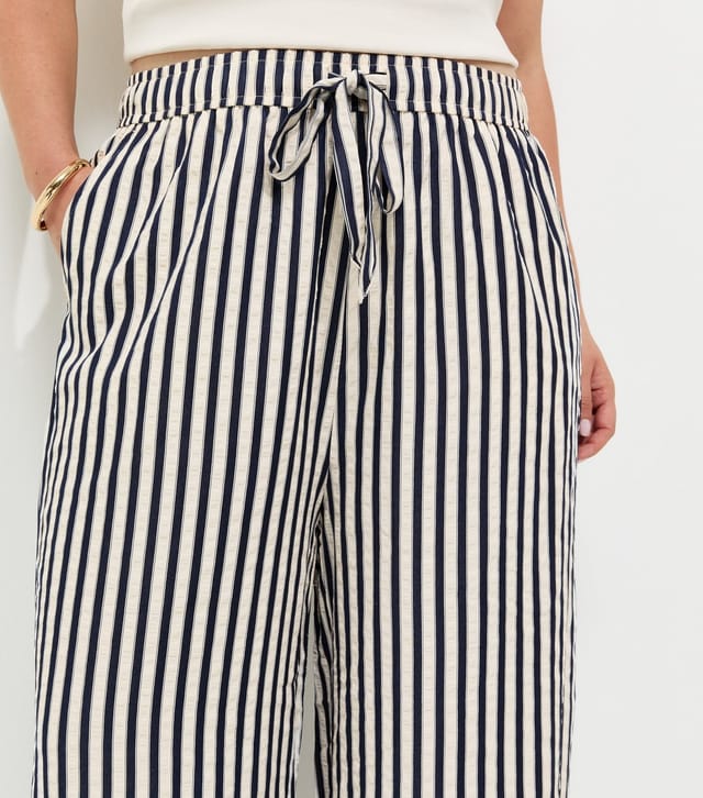 New Look Women's Plus Size Navy Stripe Print Wide Leg Trousers Curves New Look - 2
