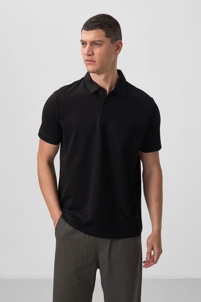 Tommy Life Tommy Life Men's Cotton-Elastane Polo T-Shirt in Charcoal - 3