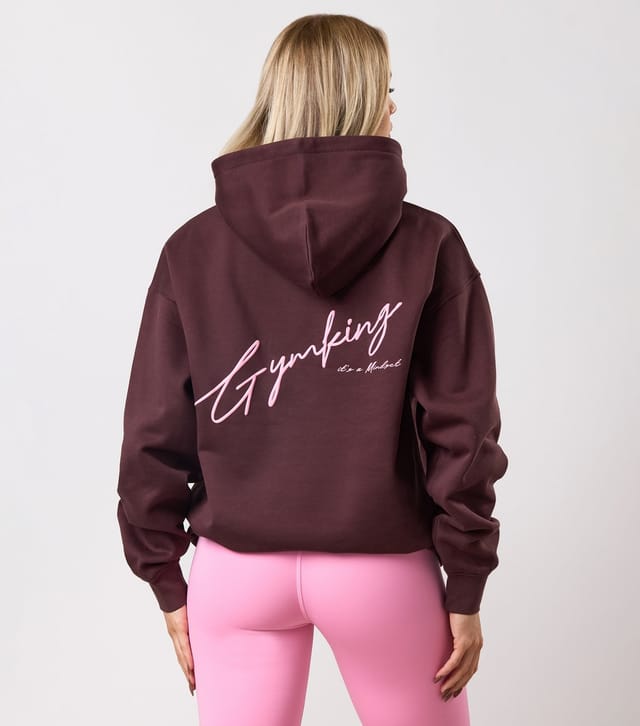 Gym King Women's Dark Brown Script Logo Hoodie Gym King New Look - 3