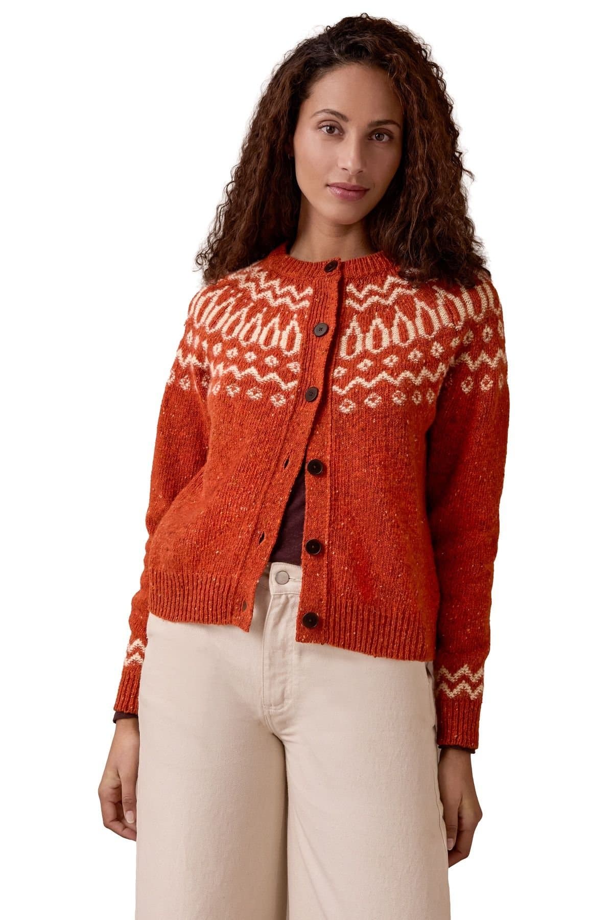 Celtic & Co Celtic & Co Women's Donegal Two Colour Fair Isle Cardigan in Burnt Orange