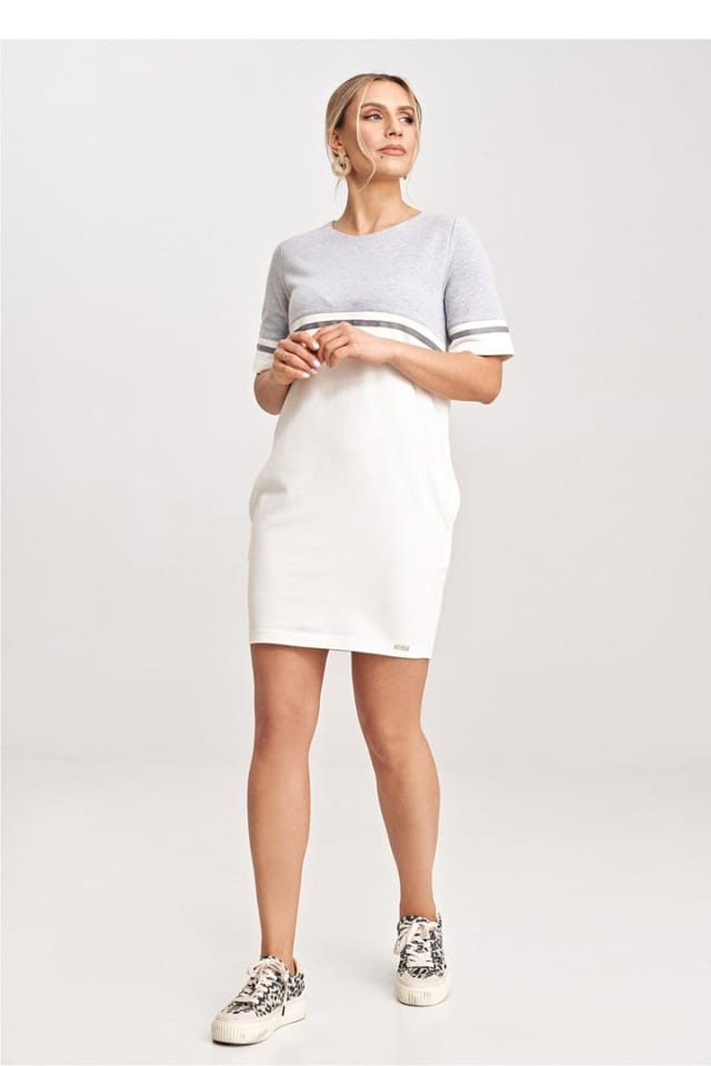 Love Lace Love Lace Women's Two Tone Cotton Mini Dress With Belt Pockets Style 198486 in Grey - 2