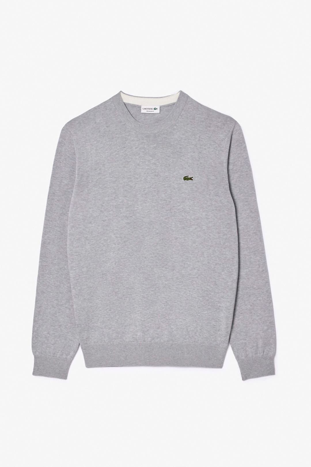 Lacoste Lacoste Men's Crew Neck Knit Jumper Silver Chine in Grey