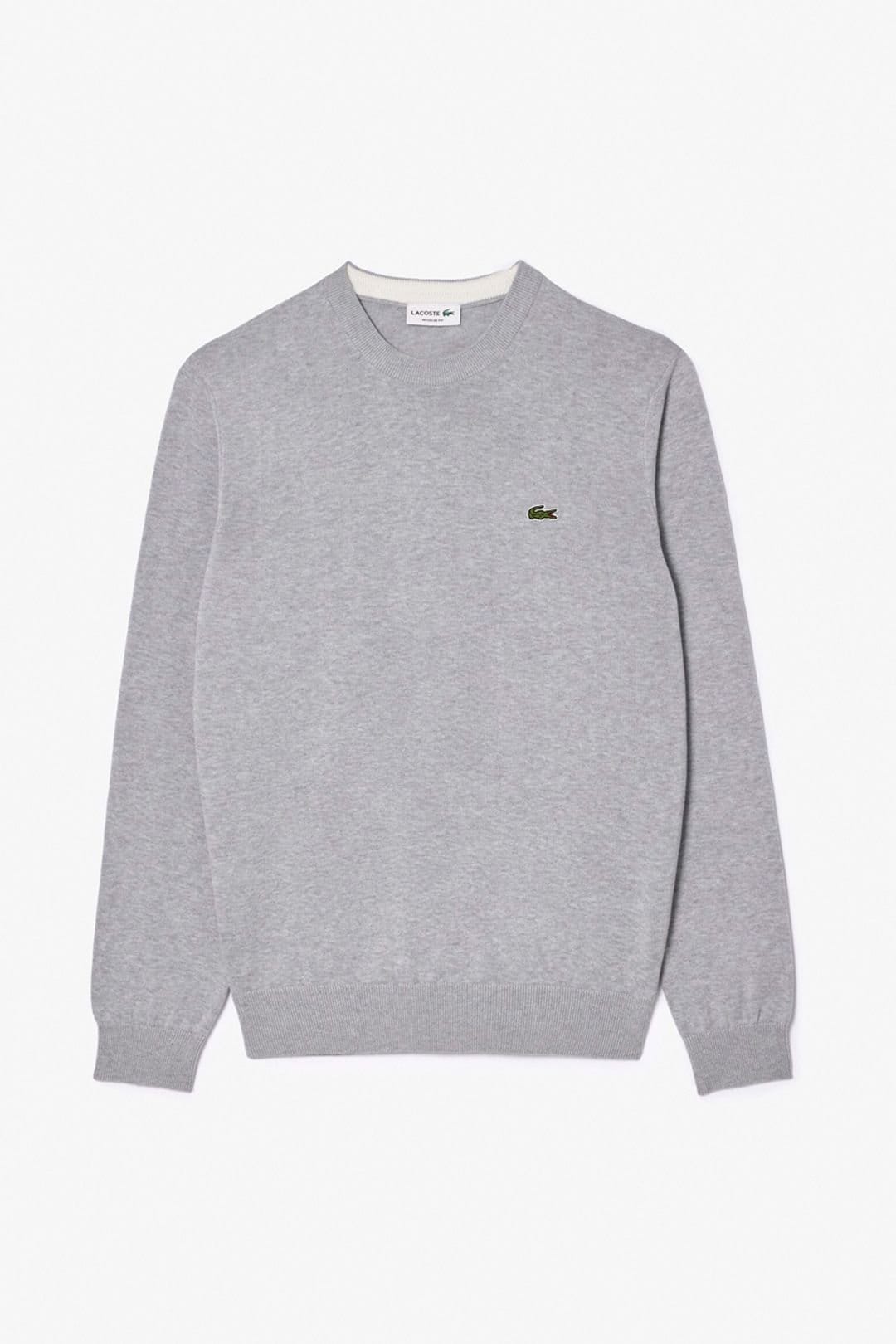 Lacoste Men's Crew Neck Knit Jumper Silver Chine in Grey