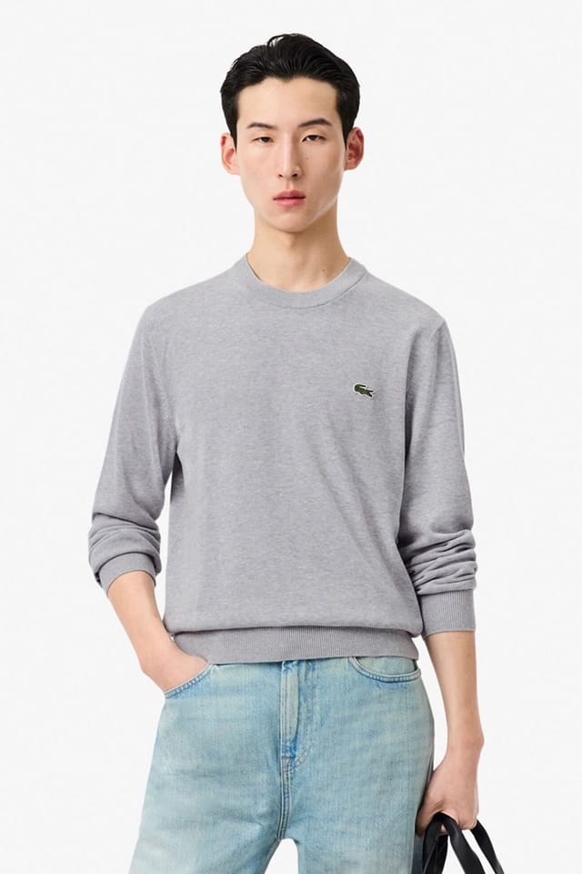 Lacoste Lacoste Men's Crew Neck Knit Jumper Silver Chine in Grey - 3