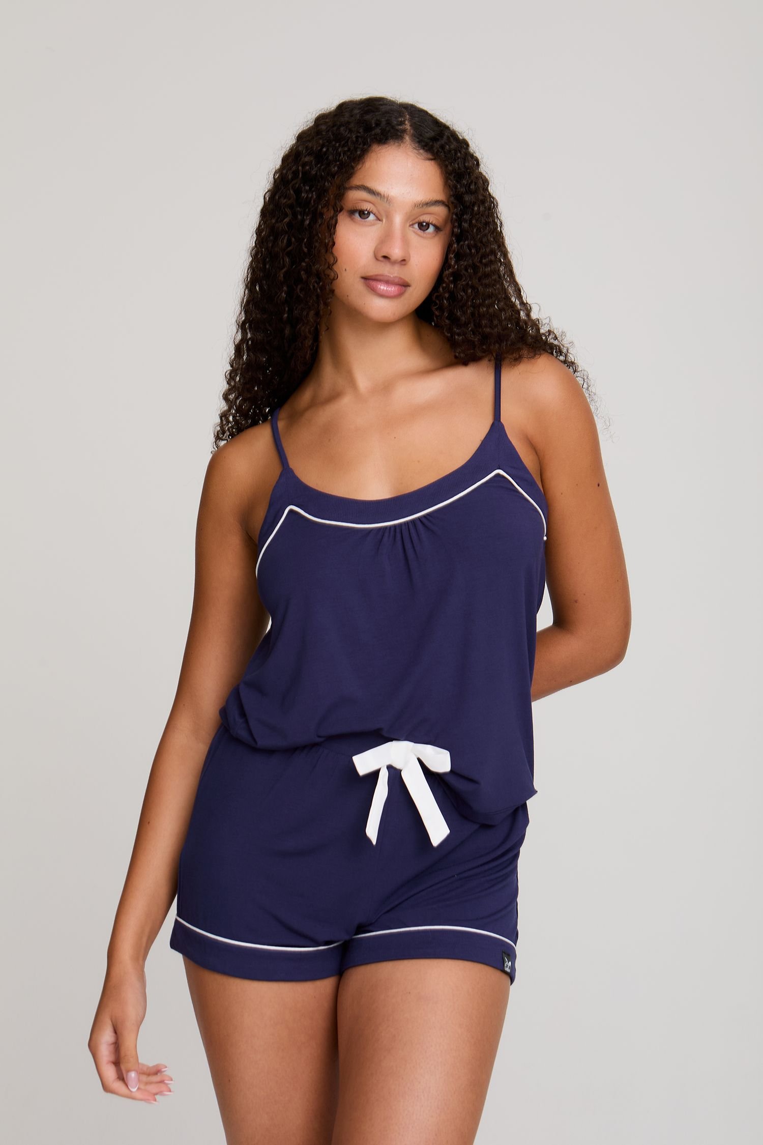 Pretty You London Pretty You London Women's Bamboo Cami & Short Pyjama Set in Dark Navy - 4