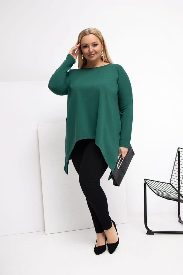 Love Lace Love Lace Women's Plus Size Cotton Elastane Tunic Blouse in Green - 2