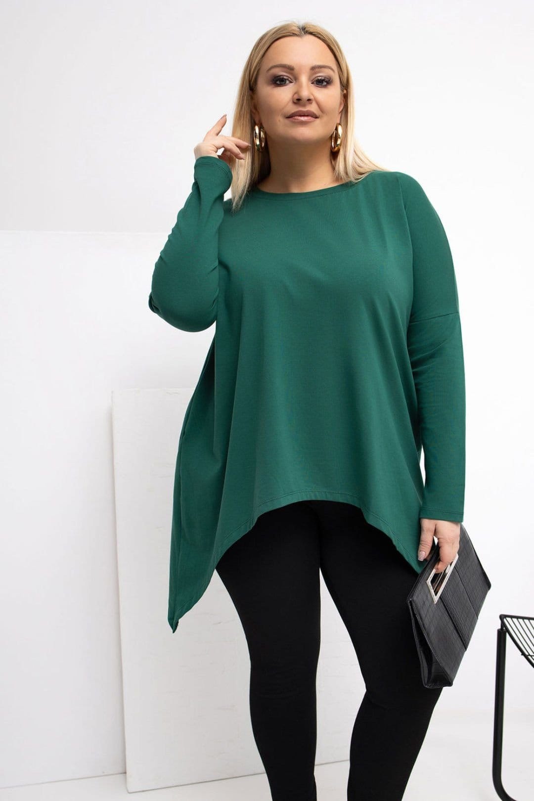 Love Lace Love Lace Women's Plus Size Cotton Elastane Tunic Blouse in Green - 4