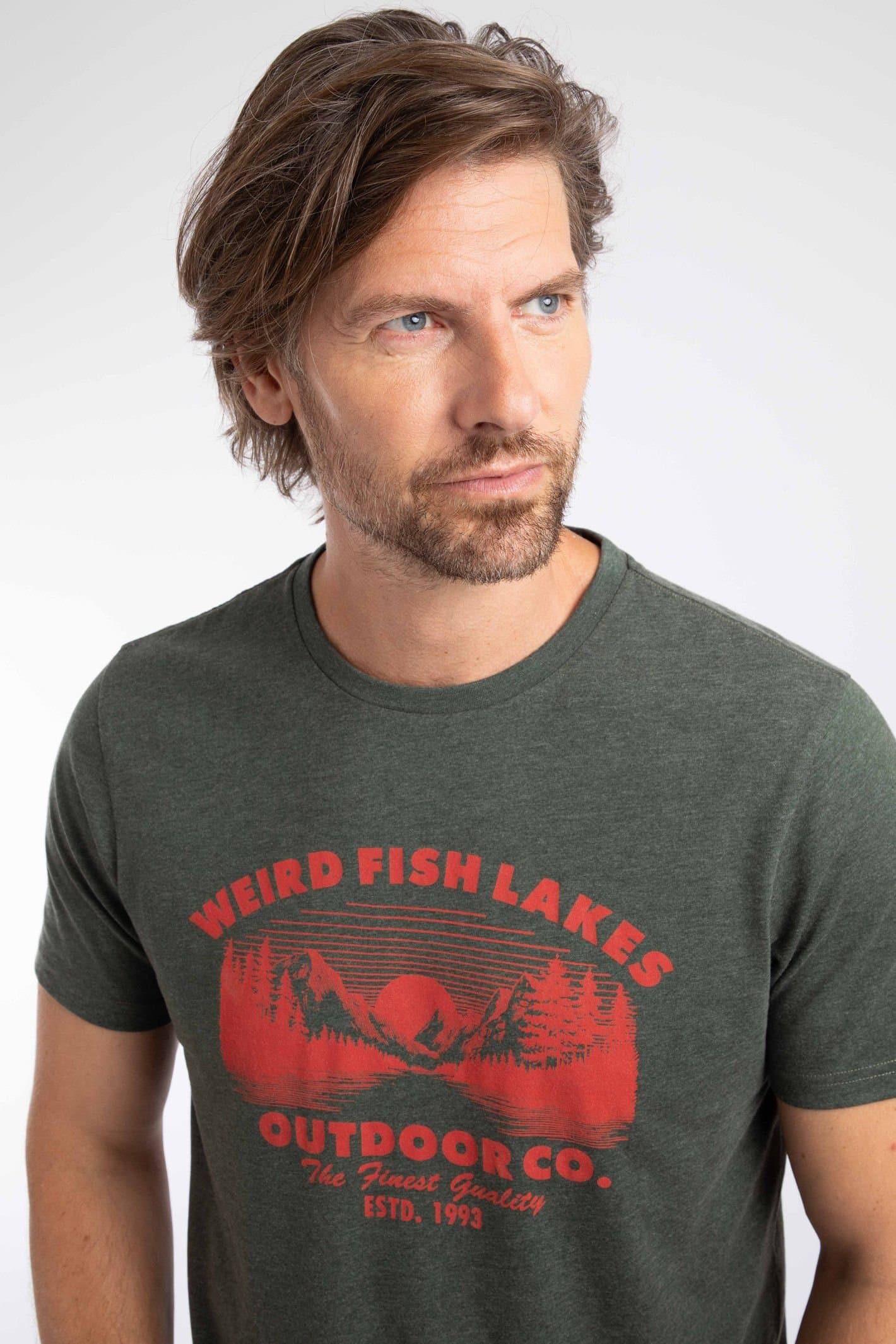 Weird Fish Weird Fish Men's Lakes Front Print Graphic T-Shirt in Dark Green