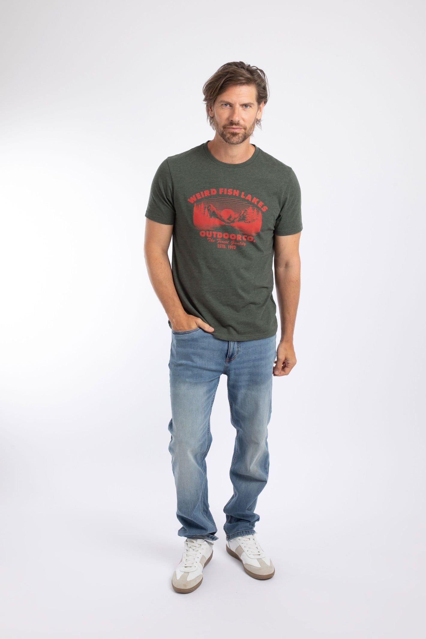Weird Fish Weird Fish Men's Lakes Front Print Graphic T-Shirt in Dark Green - 4