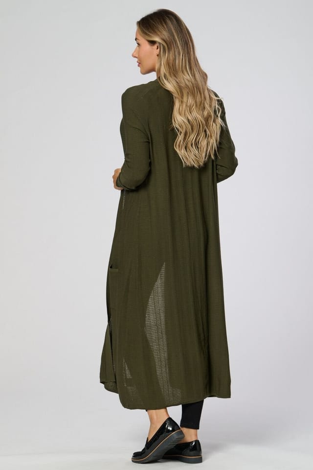 SALOOS Saloos Women's Longline Open-Front Cardigan in Khaki - 2