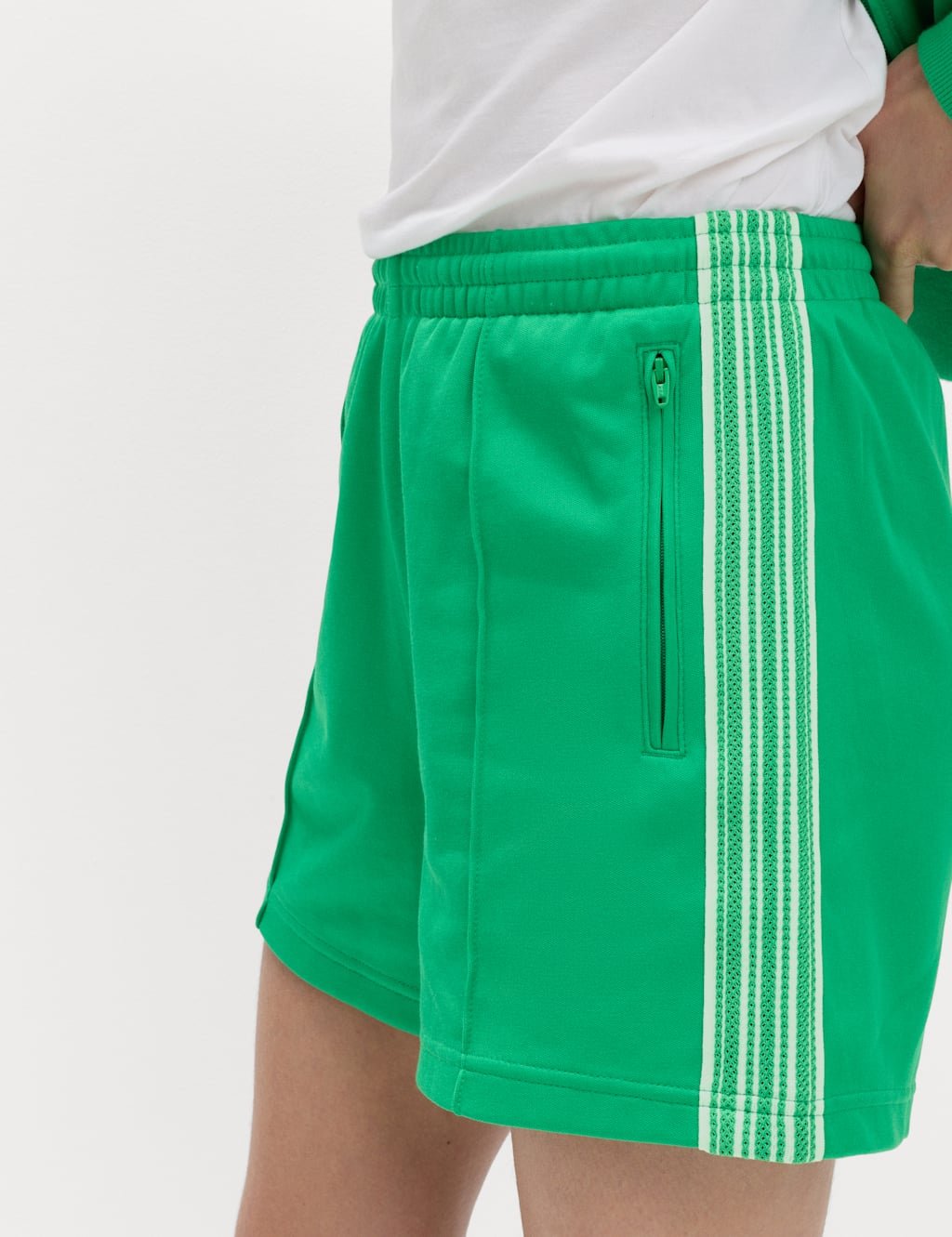 Marks & Spencer M&S Cotton Rich Side Stripe Shorts Bright Green - 3