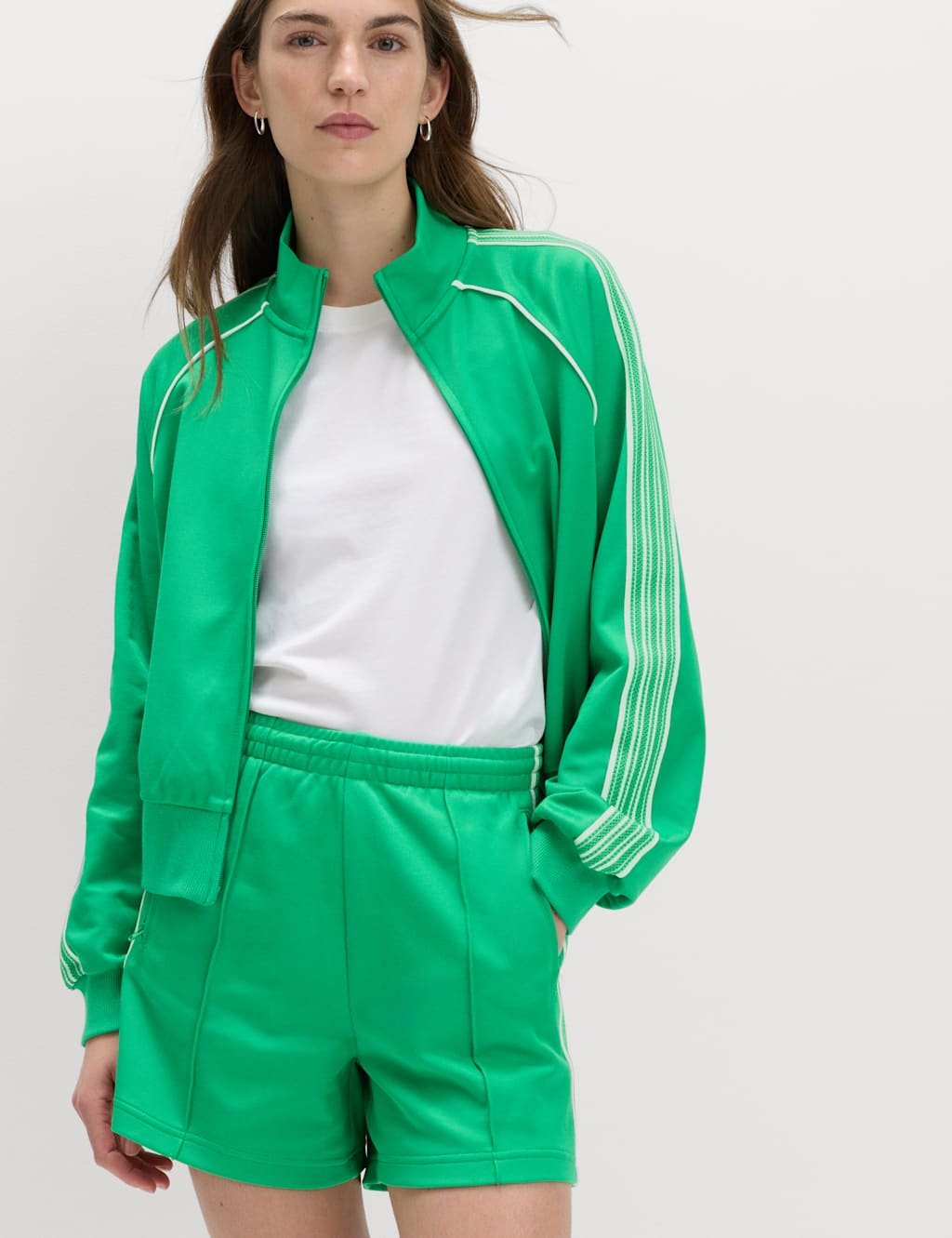 Marks & Spencer M&S Cotton Rich Side Stripe Shorts Bright Green - 4