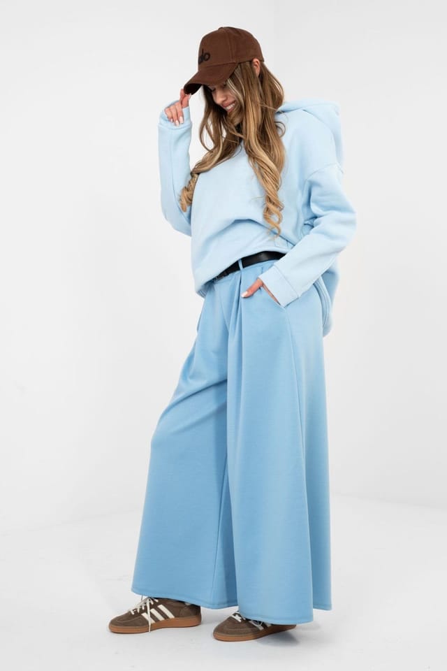 Love Lace Love Lace Women's Elegant High Waist Palazzo Sweatpants with Belt in Blue - 2