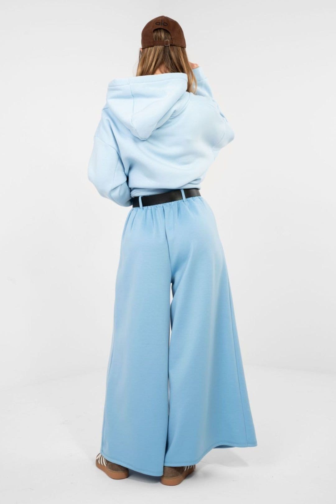 Love Lace Love Lace Women's Elegant High Waist Palazzo Sweatpants with Belt in Blue - 4