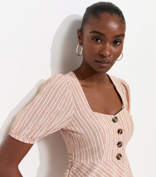 New Look Women's Cream Stripe Peplum Hem Puff Sleeve Top New Look - 2
