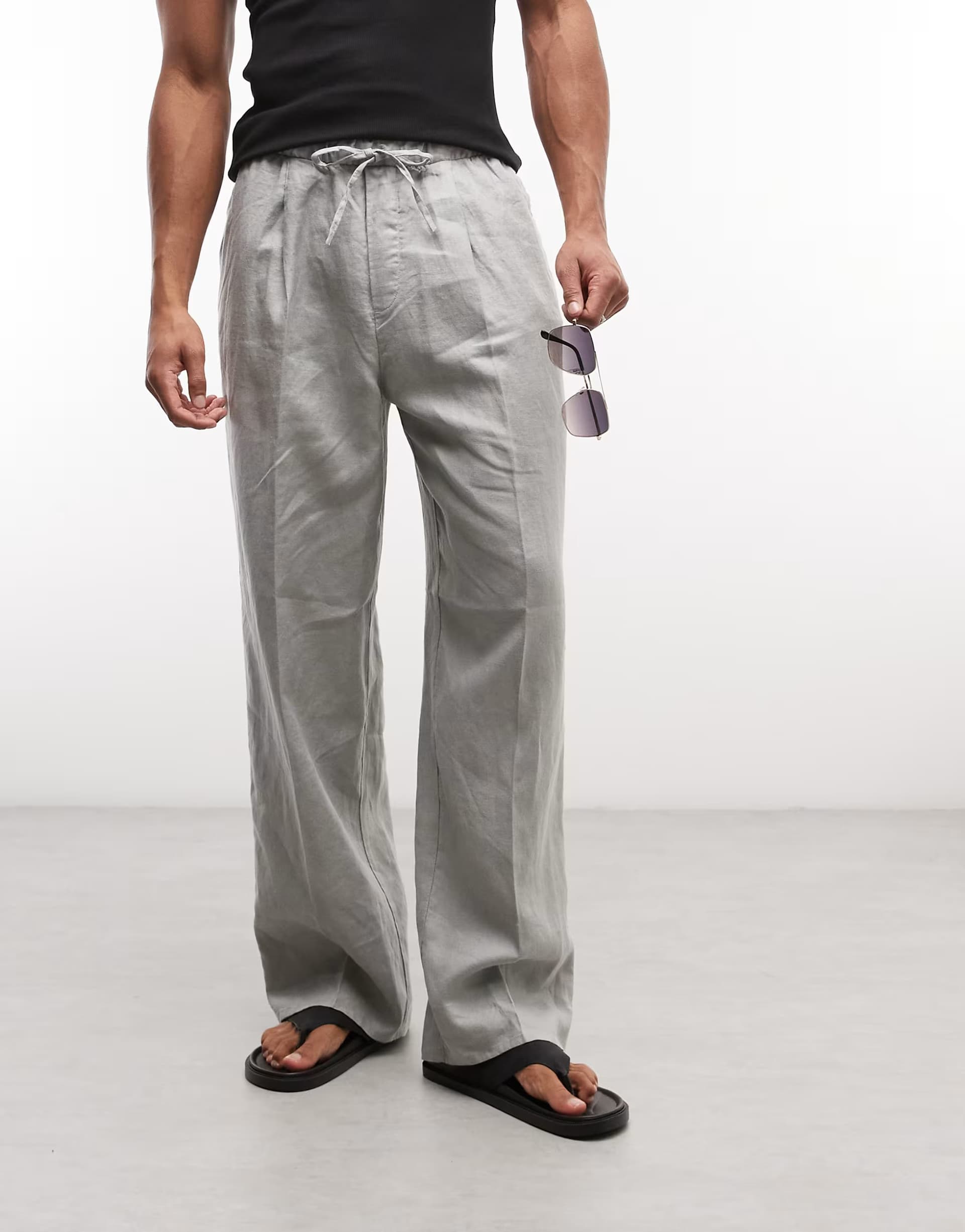 ASOS ASOS Sage Green Linen Pull-On Trousers