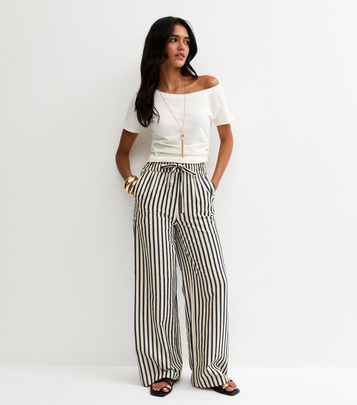 New Look Women's Blue Striped Seersucker Wide Leg Trousers New Look - 3