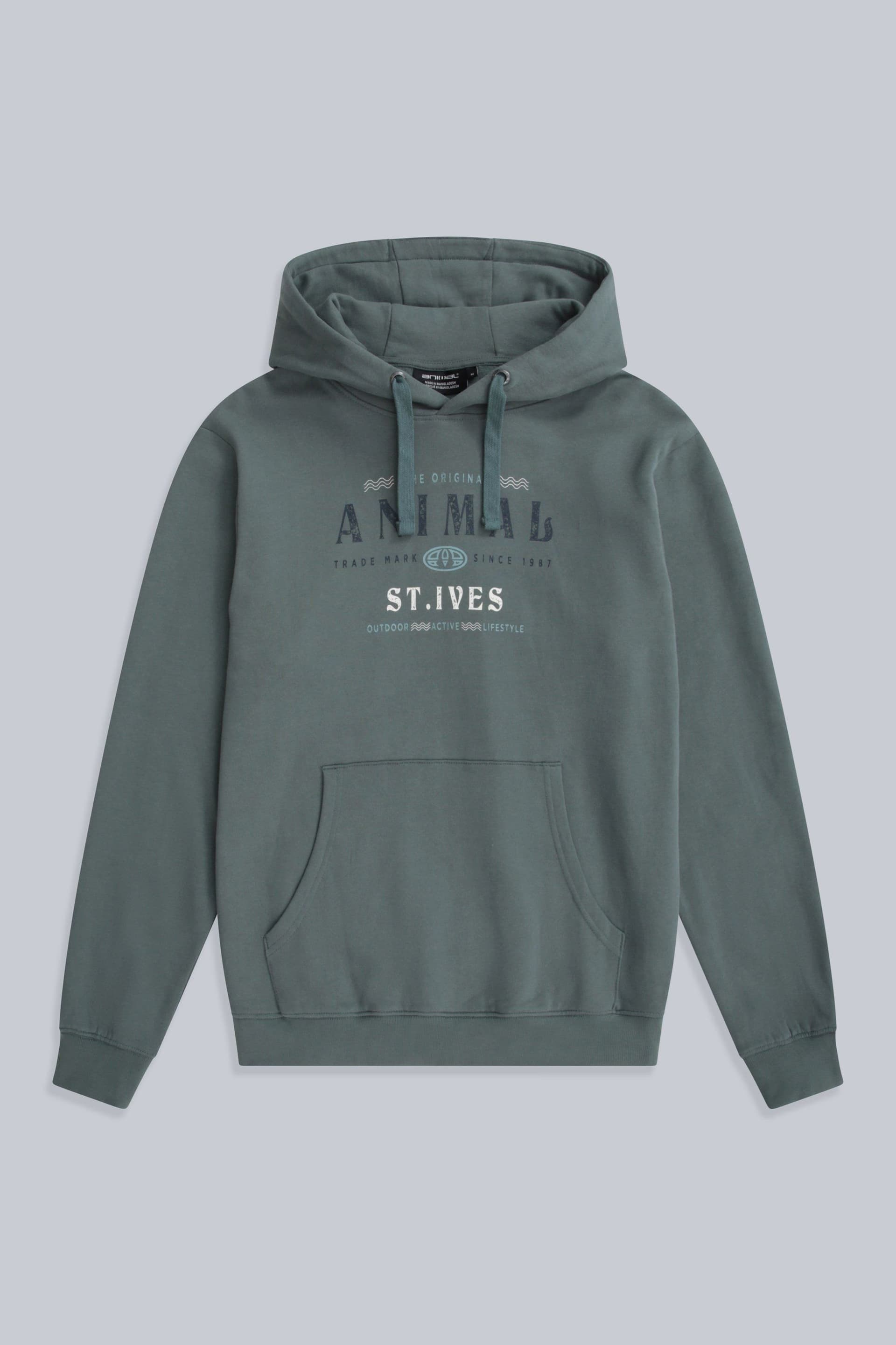 Animal Animal Men's 'River' St Ives Print Warm Comfortable Casual Soft 100% Cotton Hoodie in Green