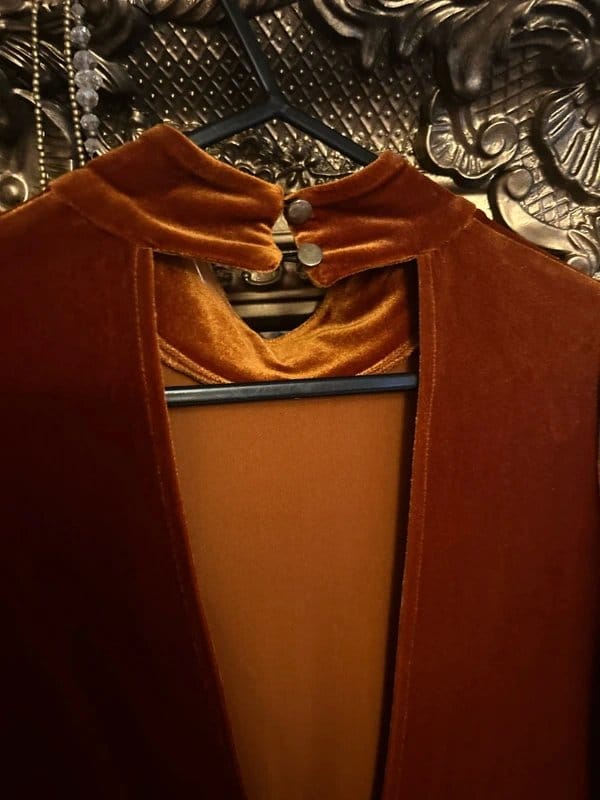ASOS Burnt Orange Velvet Midi Dress with Cut-Out Back