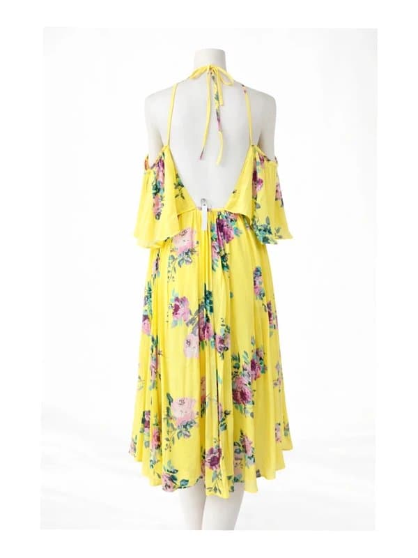 ASOS ASOS Yellow Floral Cold Shoulder Floaty Midi Dress Wedding Guest UK 6 New
