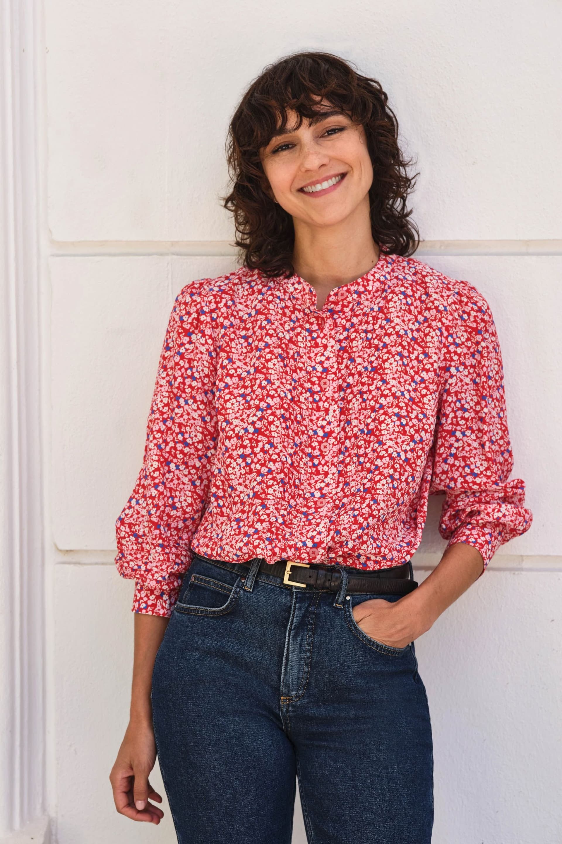 Pure Collection Pure Collection Women's Collarless Pleat Detail Blouse